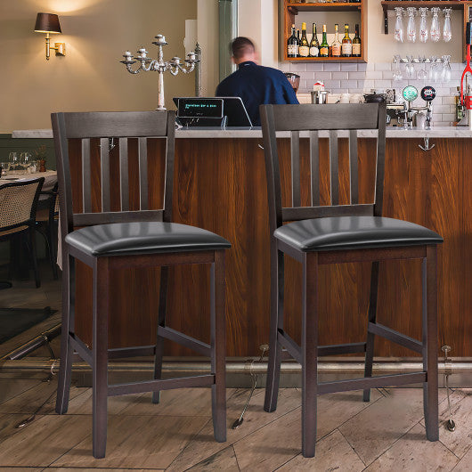 Costway 25" Set of 2 Bar Stools with Rubber Wood Legs