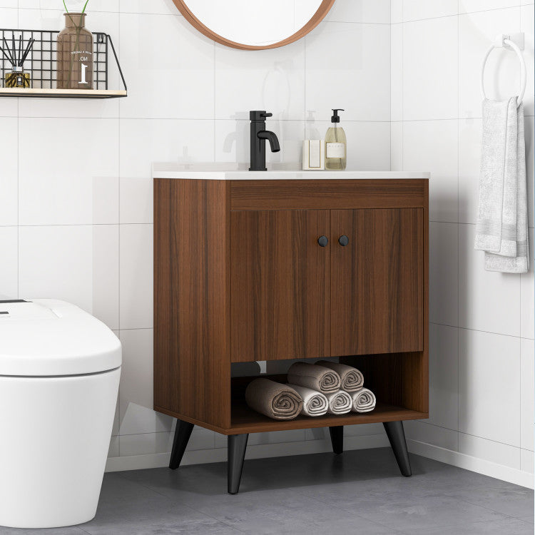 Costway 25" Wooden Bathroom Storage Cabinet with Sink