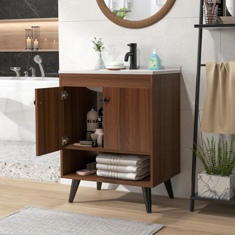 Costway 25" Wooden Bathroom Storage Cabinet with Sink