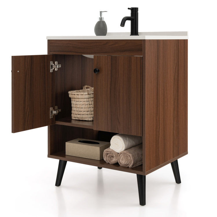 Costway 25" Wooden Bathroom Storage Cabinet with Sink