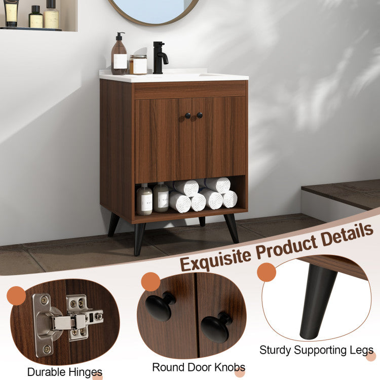 Costway 25" Wooden Bathroom Storage Cabinet with Sink