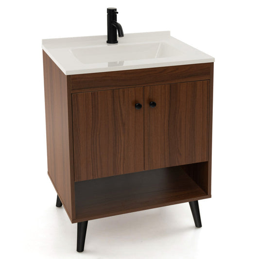 Costway 25" Wooden Bathroom Storage Cabinet with Sink