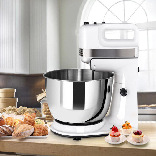 Costway 250W 5-Speed Stand Mixer w/ Dough Hooks Beaters and Stainless Steel Bowl