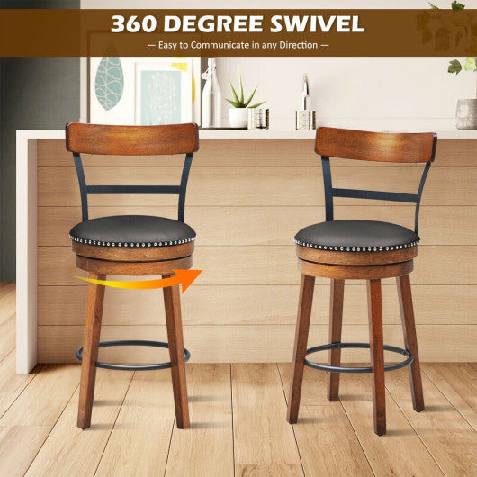 Costway 25.5" 360-Degree Bar Swivel Stools with Leather Padded