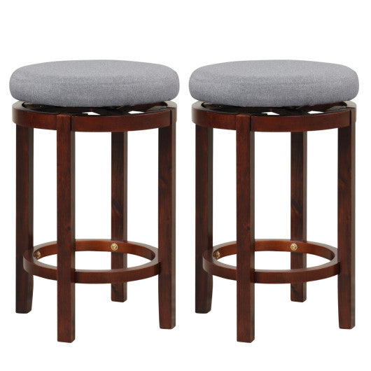 Costway 26" 2 Pieces Gray Counter Height Swivel Stool Set with Padded Cushion