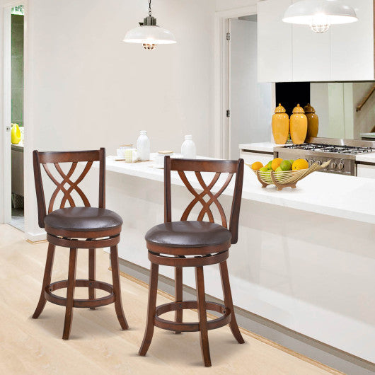 Costway 26" 360° Swivel Counter Height Chairs with PU Leather Cushioned Seat and Footrests