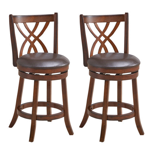 Costway 26" 360° Swivel Counter Height Chairs with PU Leather Cushioned Seat and Footrests