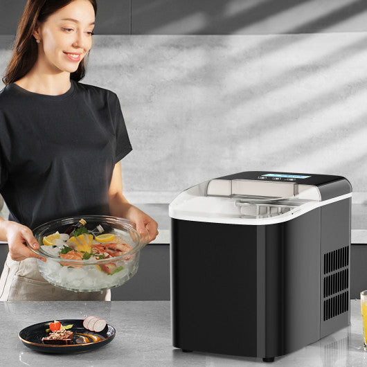 Costway 26 lbs Black Countertop LCD Display Ice Maker with Ice Scoop