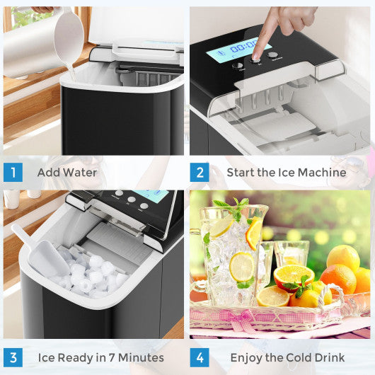 Costway 26 lbs Black Countertop LCD Display Ice Maker with Ice Scoop