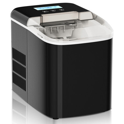 Costway 26 lbs Black Countertop LCD Display Ice Maker with Ice Scoop