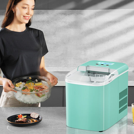 Costway 26 lbs Light Green Countertop LCD Display Ice Maker with Ice Scoop