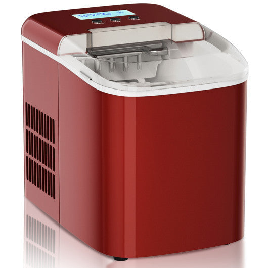 Costway 26 lbs Red Countertop LCD Display Ice Maker with Ice Scoop