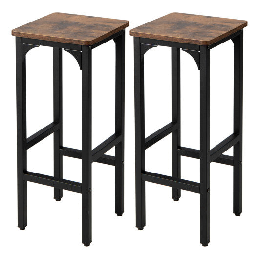 Costway 28" 2 Pieces Rustic Brown Dining Bar Chair Set with Footrest and Adjustable Pads