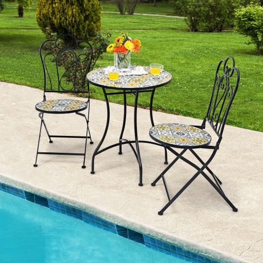 Costway 28" Mosaic Round Table with Exquisite Floral Pattern