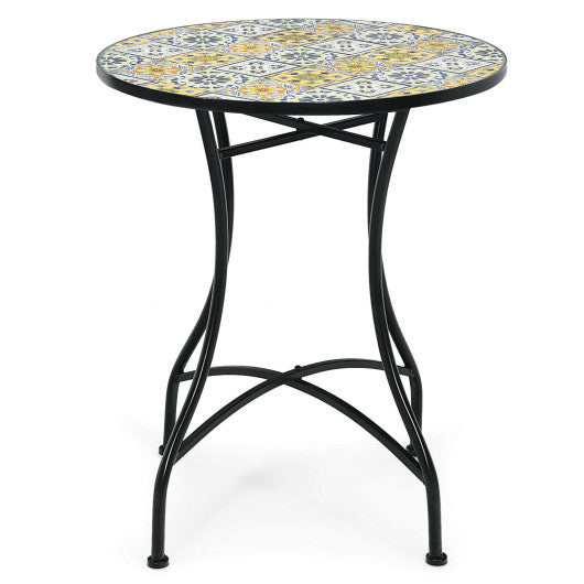 Costway 28" Mosaic Round Table with Exquisite Floral Pattern