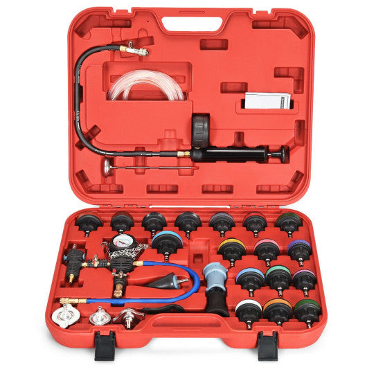 Costway 28 Pieces Pressure Tester Vacuum-Type Cooling System Refill Kit - Red