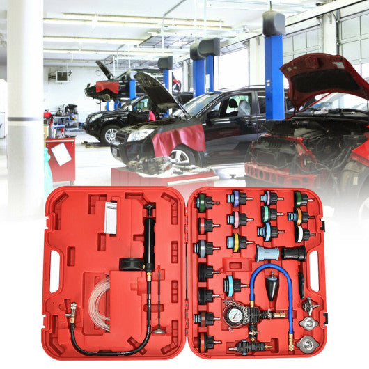 Costway 28 Pieces Pressure Tester Vacuum-Type Cooling System Refill Kit - Red