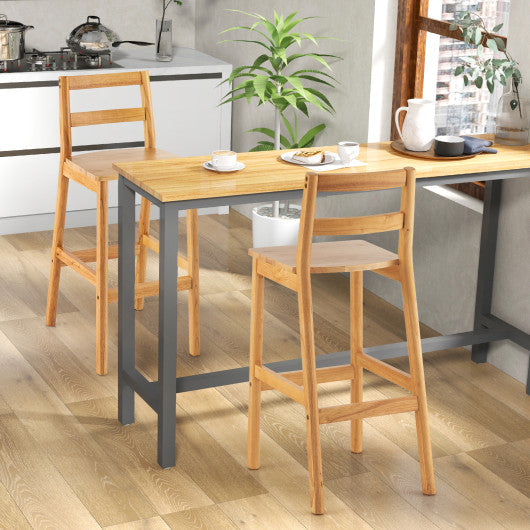 Costway 28" Set of 2 Natural Finish Rubber Wood Armless Bar Stools with Backrest and Footrest