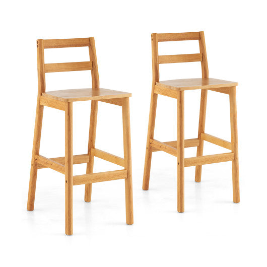 Costway 28" Set of 2 Natural Finish Rubber Wood Armless Bar Stools with Backrest and Footrest