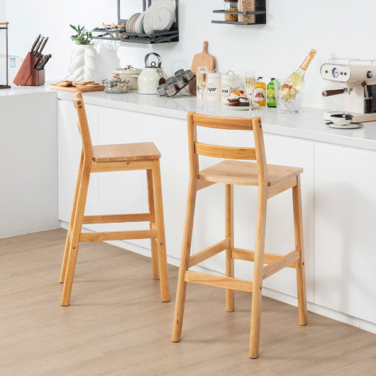Costway 28" Set of 2 Natural Finish Rubber Wood Armless Bar Stools with Backrest and Footrest