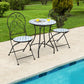 Costway 28.5" Patio Mosaic Bistro Round Table with Blue Floral Pattern