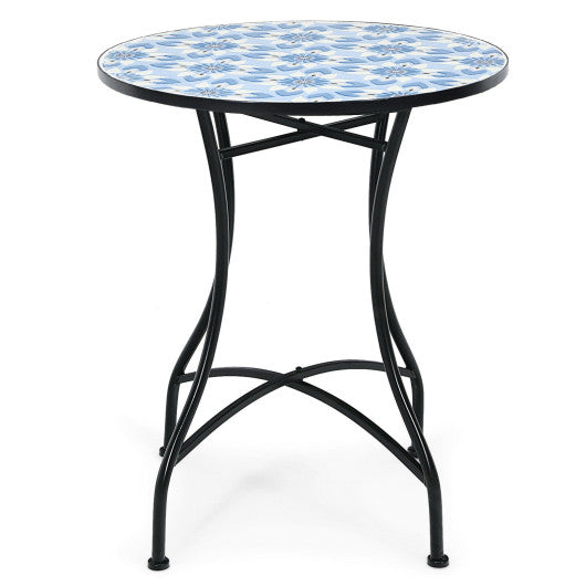 Costway 28.5" Patio Mosaic Bistro Round Table with Blue Floral Pattern