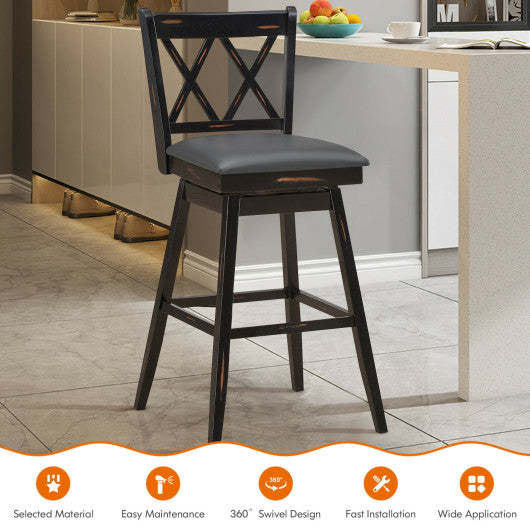 Costway 29" 2 Pieces Black Swivel Counter Height Barstool Set with Rub ...