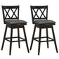 Costway 29" 2 Pieces Black Swivel Counter Height Barstool Set with Rubber Wood Legs
