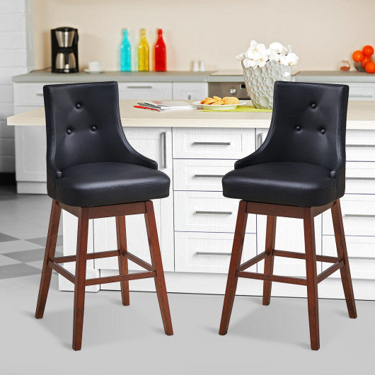 Costway 29" 2 Pieces Pub Height Swivel Upholstered Bar Stools with Wood Legs