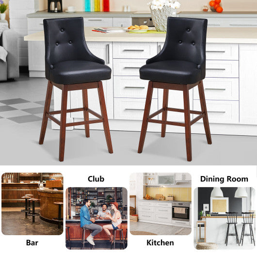 Costway 29" 2 Pieces Pub Height Swivel Upholstered Bar Stools with Wood Legs