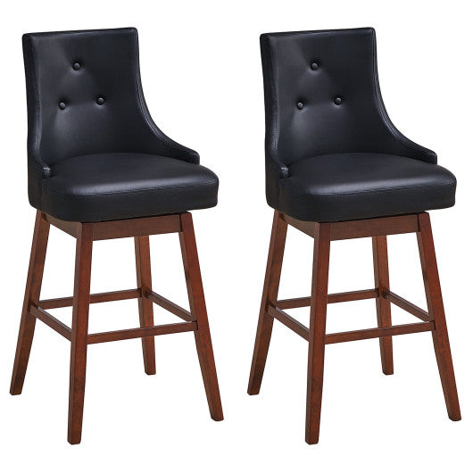 Costway 29" 2 Pieces Pub Height Swivel Upholstered Bar Stools with Wood Legs