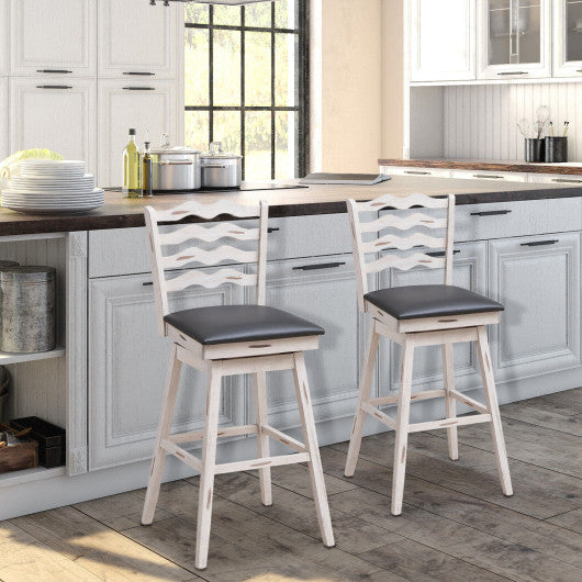 Costway 29" 360° Swivel Bar Stools with Rubber Wood Frame and Ergonomic Backrest and Footrest