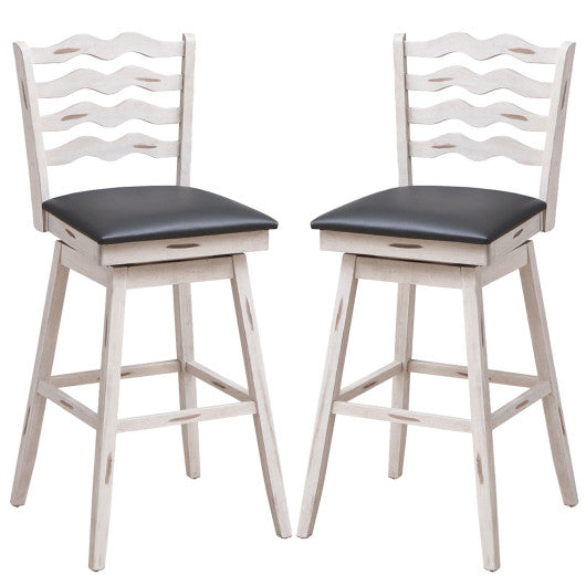 Costway 29" 360° Swivel Bar Stools with Rubber Wood Frame and Ergonomic Backrest and Footrest