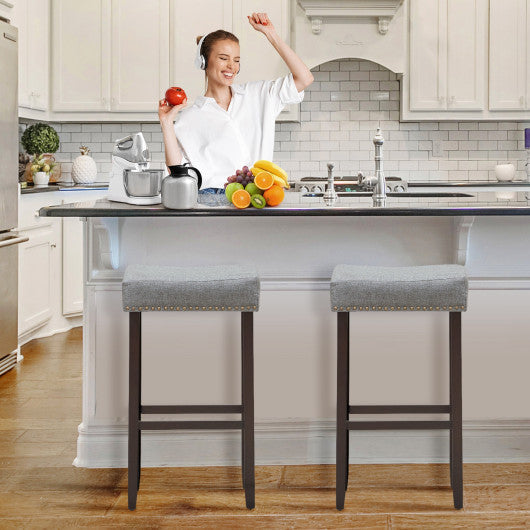 Costway 29" Height Set of 2 Gray Nailhead Saddle Bar Stools