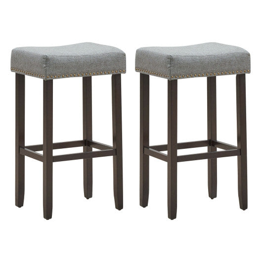 Costway 29" Height Set of 2 Gray Nailhead Saddle Bar Stools