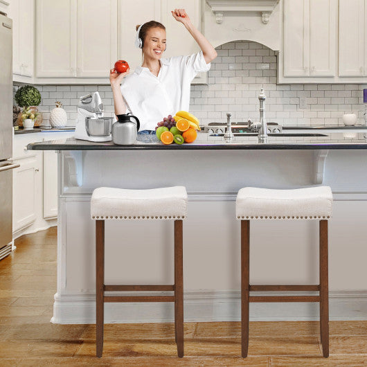 Costway 29" Height Set of 2 Nailhead Saddle Bar Stools