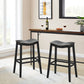 Costway 29" Set of 2 Black Backless Wood Nailhead Barstools with PVC Leather Seat