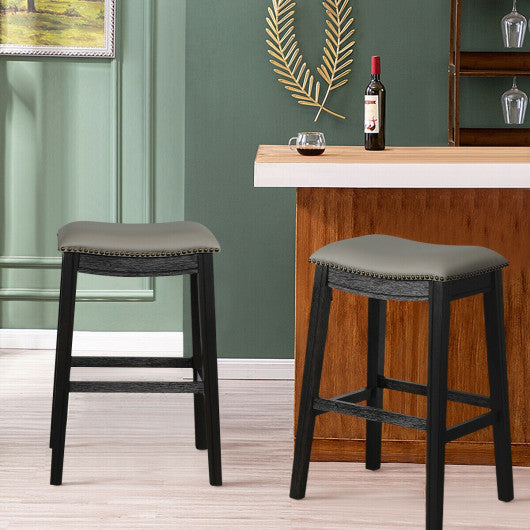 Costway 29" Set of 2 Black Saddle Nailhead Kitchen Counter Chair