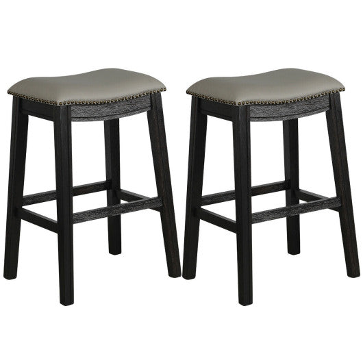 Costway 29" Set of 2 Black Saddle Nailhead Kitchen Counter Chair