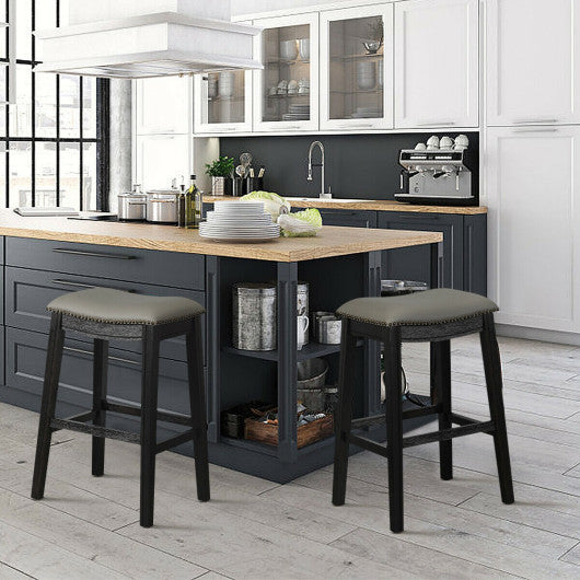 Costway 29" Set of 2 Black Saddle Nailhead Kitchen Counter Chair