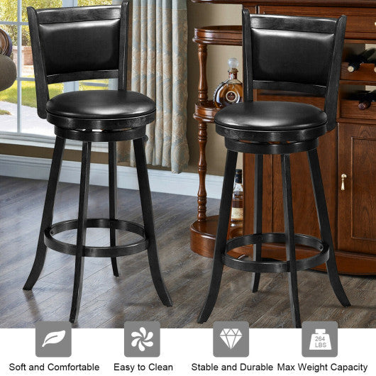 Costway 29" Set of 2 Black Swivel Bar Height Stool Wood Dining Chair Barstool