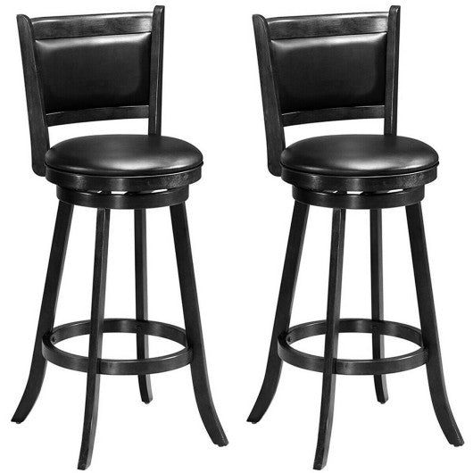 Costway 29" Set of 2 Black Swivel Bar Height Stool Wood Dining Chair Barstool