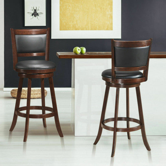 Costway 29" Set of 2 Brown Swivel Bar Height Stool Wood Dining Chair Barstool
