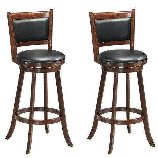 Costway 29" Set of 2 Brown Swivel Bar Height Stool Wood Dining Chair Barstool