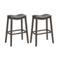 Costway 29" Set of 2 Gray Backless Wood Nailhead Barstools with PVC Leather Seat
