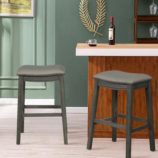 Costway 29" Set of 2 Gray Saddle Nailhead Kitchen Counter Chair