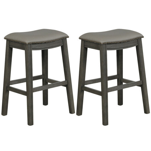 Costway 29" Set of 2 Gray Saddle Nailhead Kitchen Counter Chair
