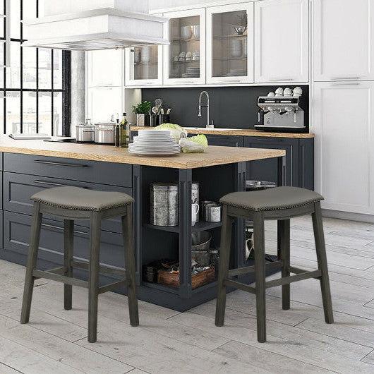 Costway 29" Set of 2 Gray Saddle Nailhead Kitchen Counter Chair