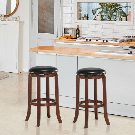 Costway 29" Set of 2 Leather Padded Backless Swivel Bar Stool
