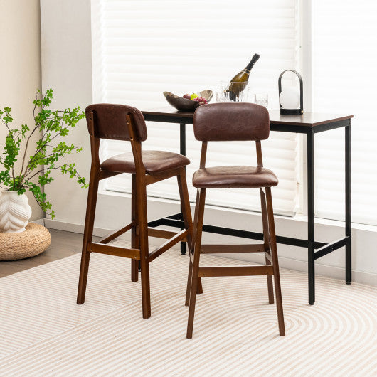 Costway 29" Set of 2 Upholstered PU Bar Stools with Rubber Wood Legs